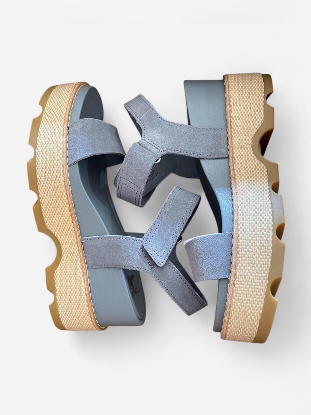 Sorel Light Blue Suede Platform Sandals
